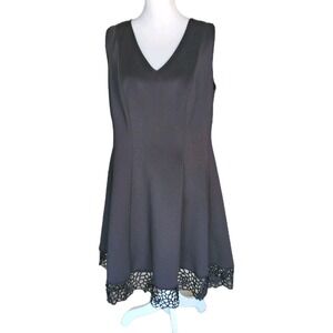 Roz & Ali Cocktail Dress Womens 14W Plus Black Lace Trim Full Skirt Party Event